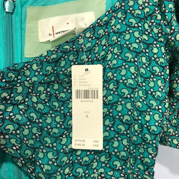 Anthropologie Floral Puff Sleeved Cut Out Midi Dress Handkerchief Green Size 8 - Picture 5 of 8